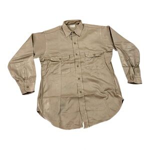 Hercules Luster Chino Button Shirt Sanforized Army Twill WWII 1940s Size 15 Vtg